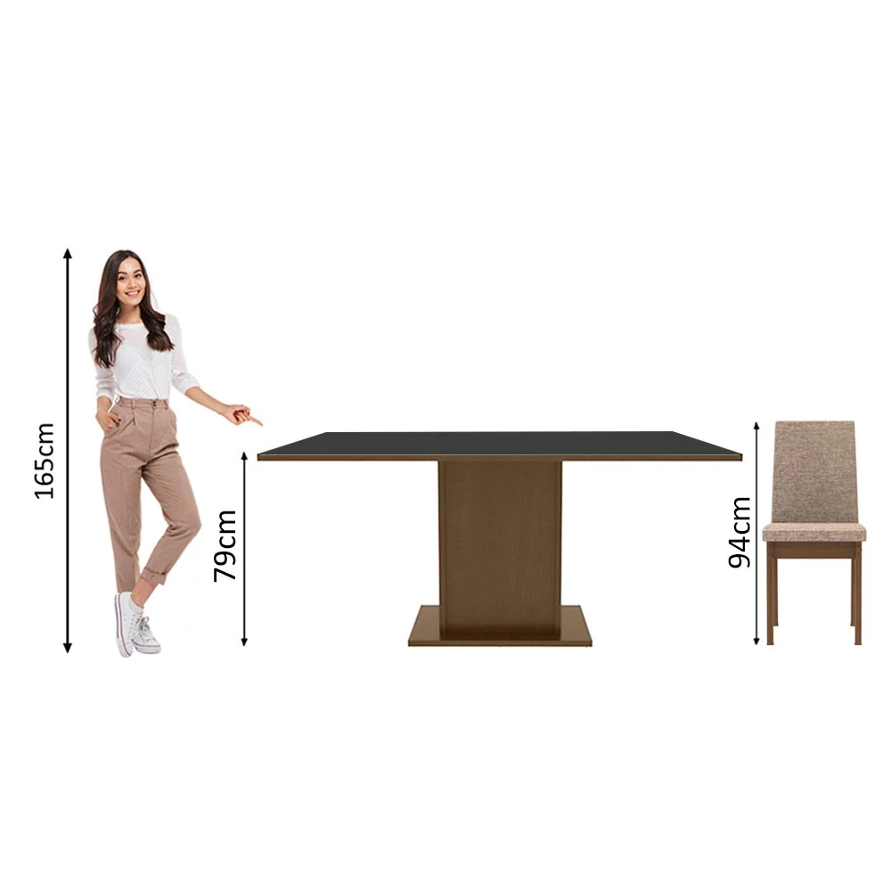 Conjunto Sala de Jantar Madesa Ohana Mesa Tampo de Madeira com 6 Cadeiras Rustic/Preto/Sintético Preto - Image 9