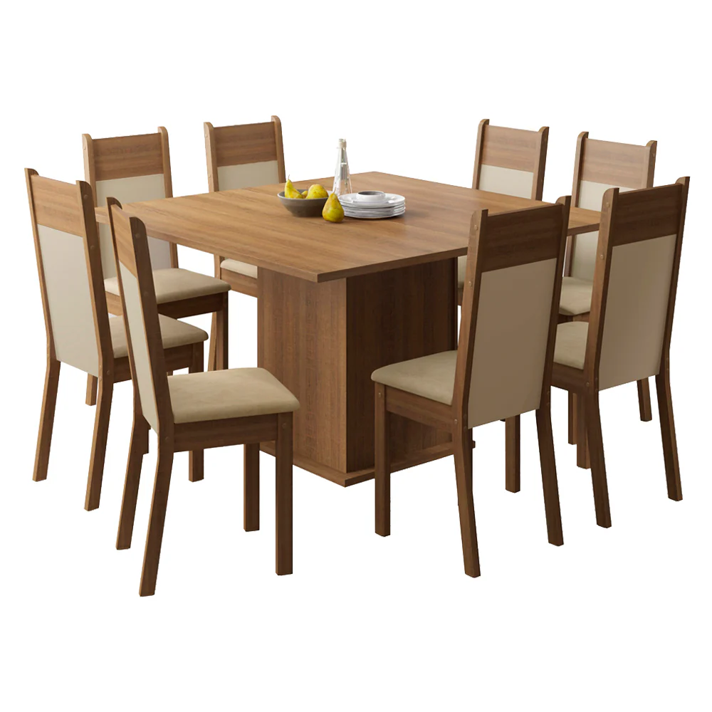 Conjunto Sala de Jantar Madesa Panamá Mesa Tampo de Madeira com 8 Cadeiras Rustic/Crema/Sintético Bege - Image 2