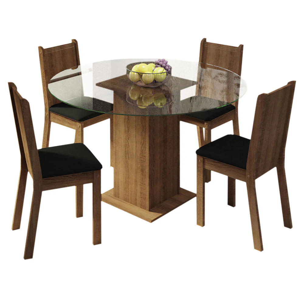Conjunto Sala de Jantar Madesa Paula Mesa Tampo de Vidro Redondo 4 Cadeiras Rustic/Preto - Image 2