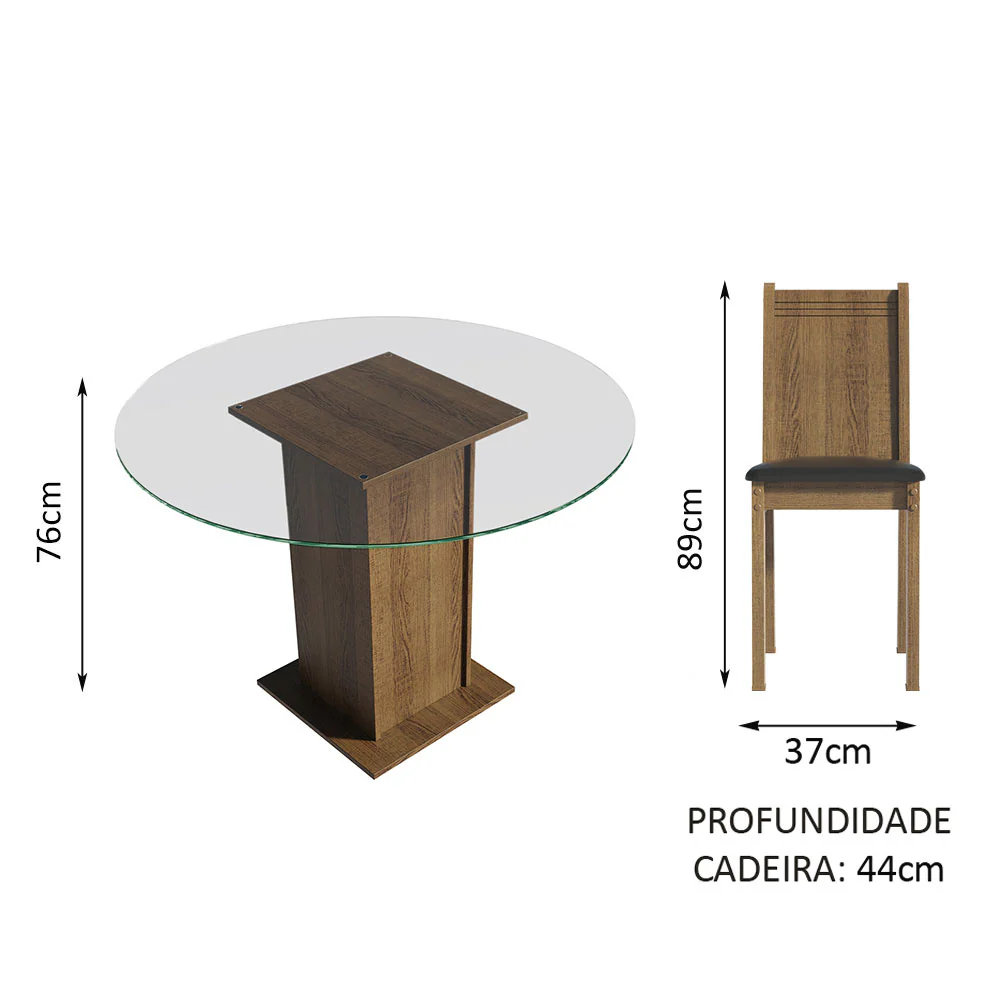 Conjunto Sala de Jantar Madesa Paula Mesa Tampo de Vidro Redondo 4 Cadeiras Rustic/Preto - Image 4