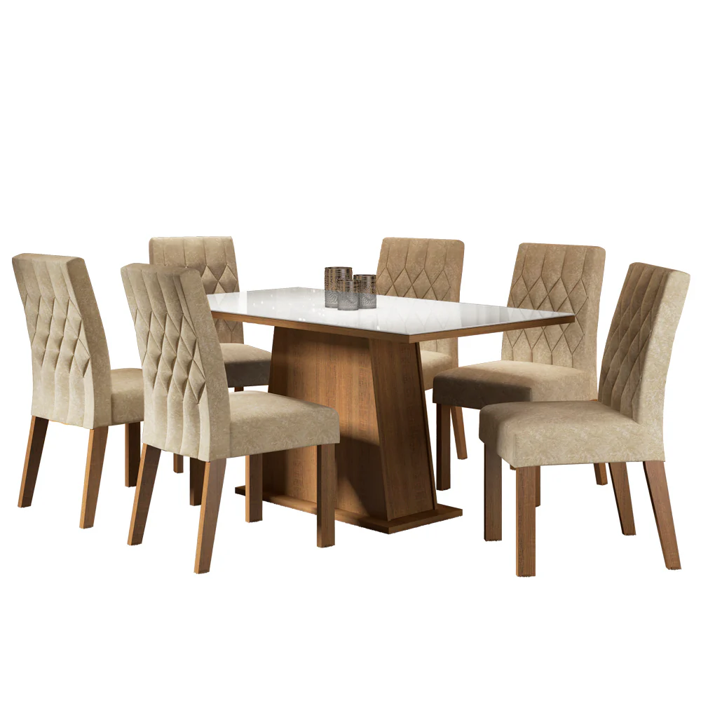 Conjunto Sala de Jantar Madesa Rafaela Mesa Tampo de Vidro com 6 Cadeiras Rustic/Branco/Imperial - Image 2