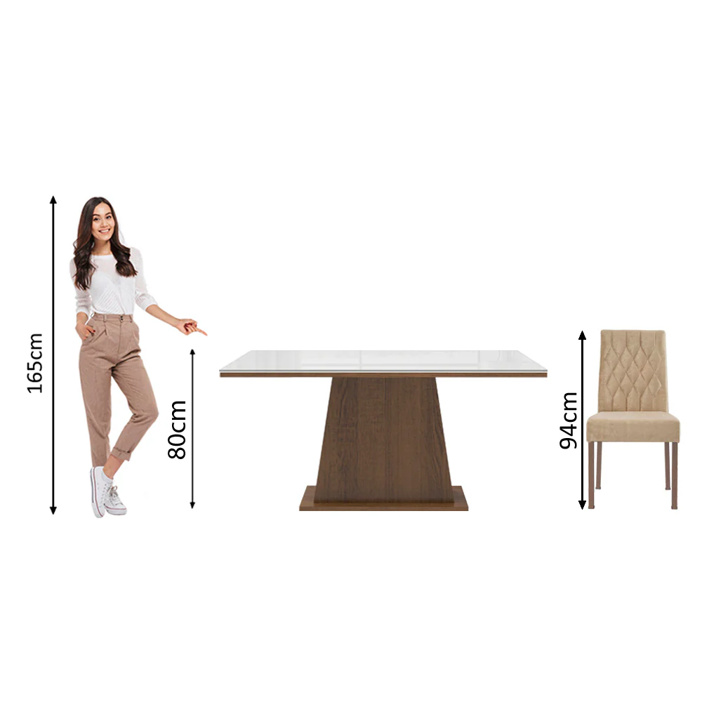 Conjunto Sala de Jantar Madesa Rafaela Mesa Tampo de Vidro com 6 Cadeiras Rustic/Branco/Imperial - Image 8