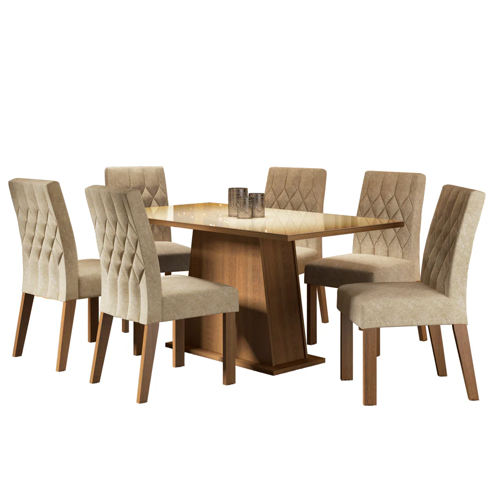 Conjunto Sala de Jantar Madesa Rafaela Mesa Tampo de Vidro com 6 Cadeiras Rustic/Crema/Imperial - Image 2