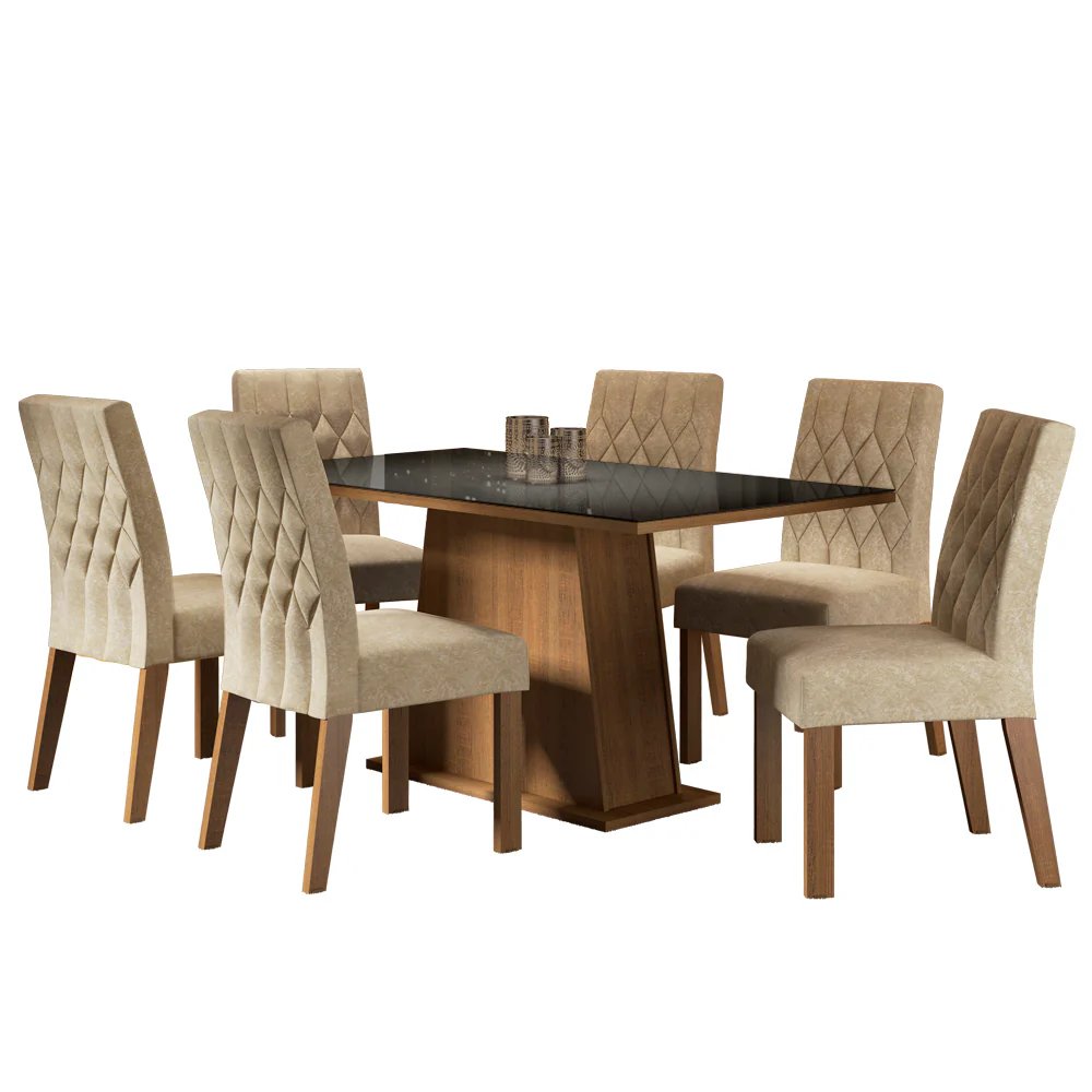 Conjunto Sala de Jantar Madesa Rafaela Mesa Tampo de Vidro com 6 Cadeiras Rustic/Preto/Imperial - Image 2