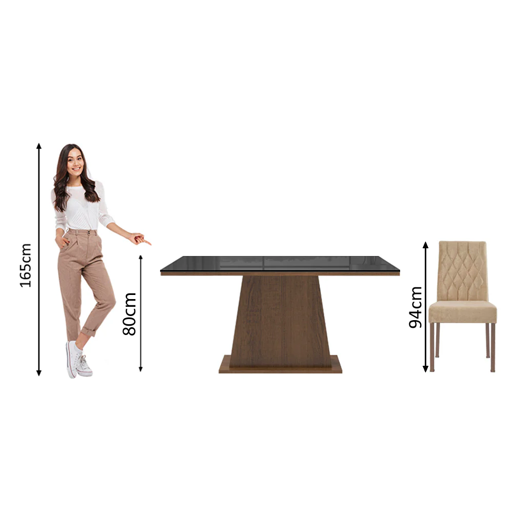 Conjunto Sala de Jantar Madesa Rafaela Mesa Tampo de Vidro com 6 Cadeiras Rustic/Preto/Imperial - Image 8