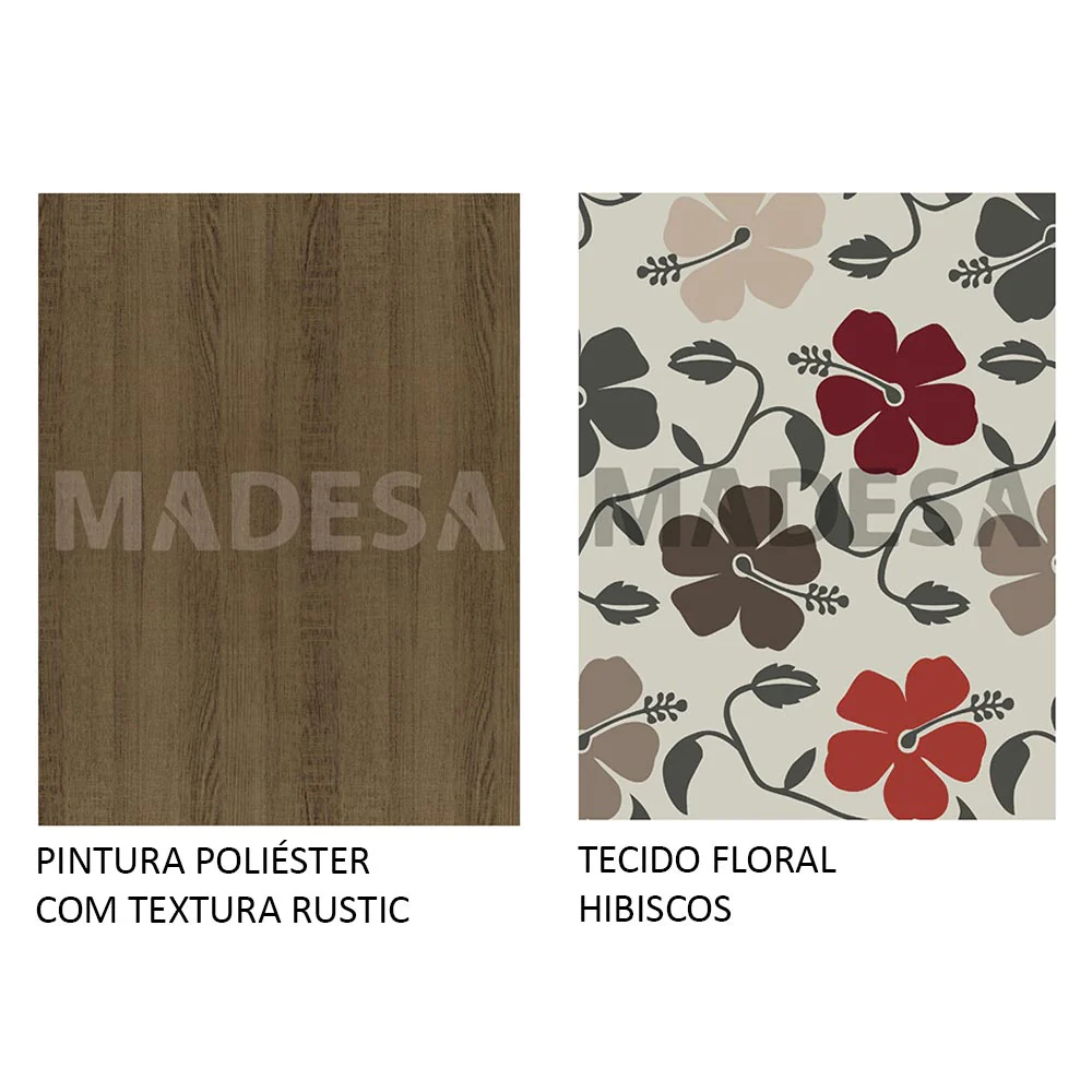 Conjunto Sala de Jantar Madesa Rute Mesa Tampo de Madeira com 4 Cadeiras Rustic/Floral Hibiscos - Image 10