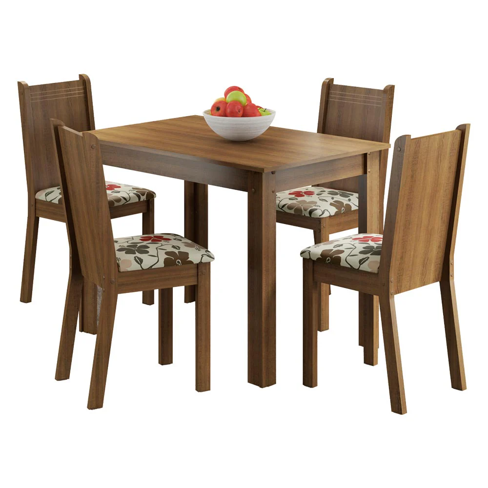 Conjunto Sala de Jantar Madesa Rute Mesa Tampo de Madeira com 4 Cadeiras Rustic/Floral Hibiscos - Image 2