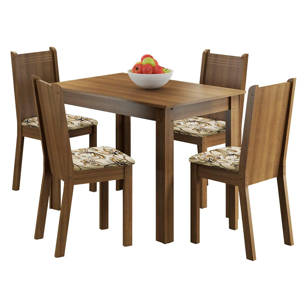 Conjunto Sala de Jantar Madesa Rute Mesa Tampo de Madeira com 4 Cadeiras Rustic/Lírio Bege - Image 2