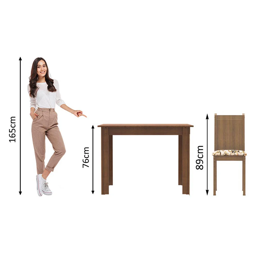 Conjunto Sala de Jantar Madesa Rute Mesa Tampo de Madeira com 4 Cadeiras Rustic/Lírio Bege - Image 9