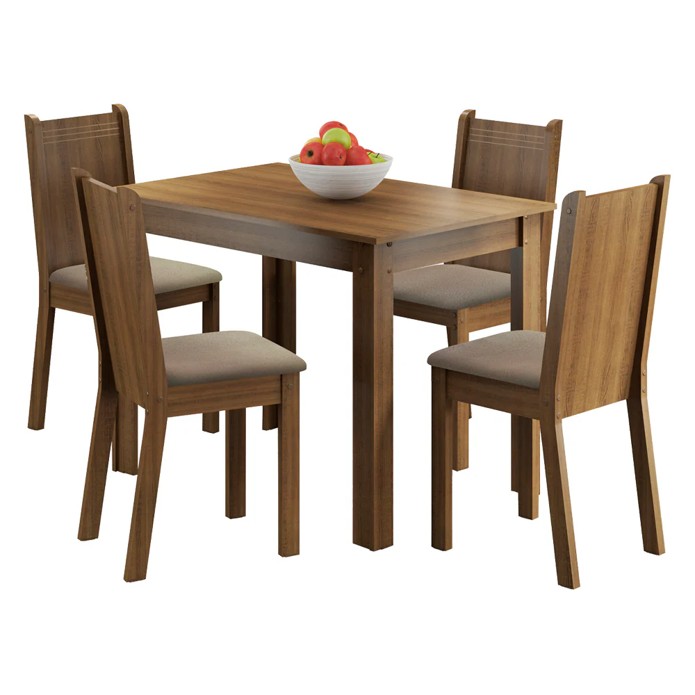 Conjunto Sala de Jantar Madesa Rute Mesa Tampo de Madeira com 4 Cadeiras Rustic/Sintético Bege - Image 2