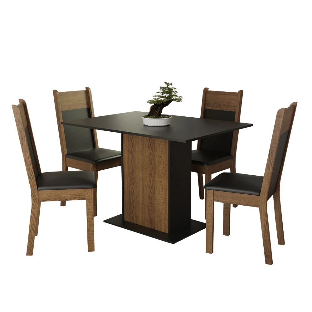 Conjunto Sala de Jantar Madesa Sheila Mesa Tampo de Madeira com 4 Cadeiras Rustic/Preto - Image 2