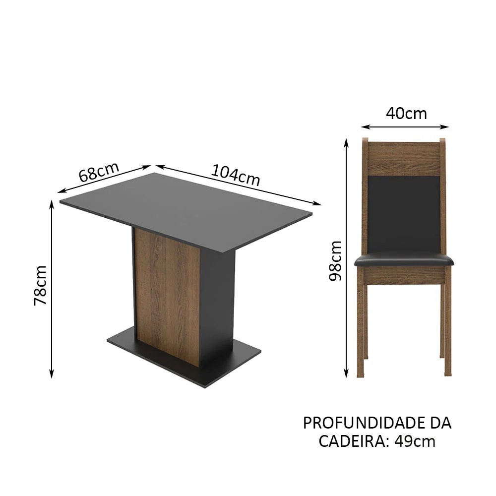 Conjunto Sala de Jantar Madesa Sheila Mesa Tampo de Madeira com 4 Cadeiras Rustic/Preto - Image 3