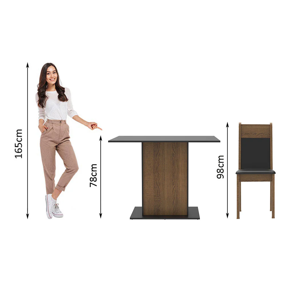 Conjunto Sala de Jantar Madesa Sheila Mesa Tampo de Madeira com 4 Cadeiras Rustic/Preto - Image 4