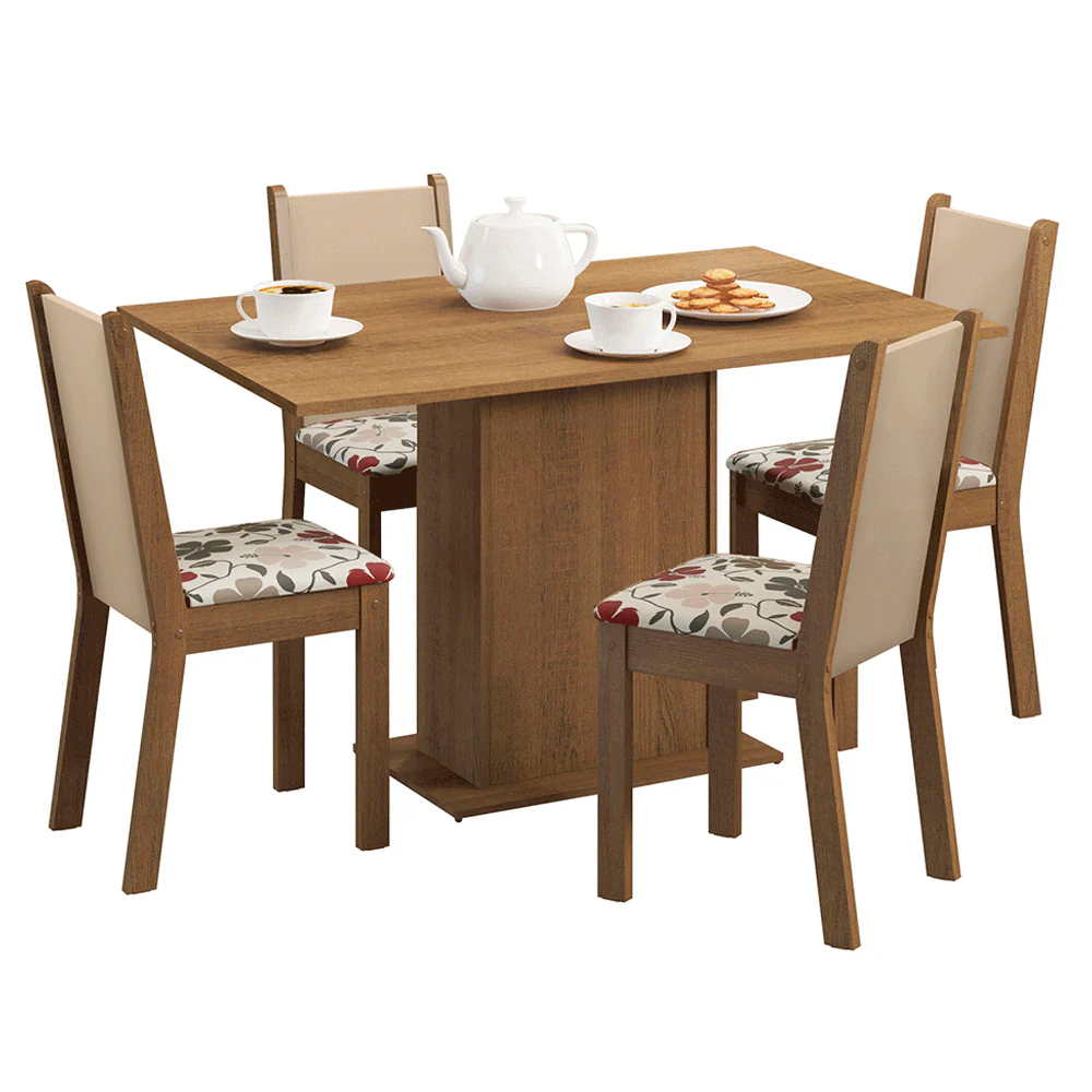 Conjunto Sala de Jantar Madesa Talita Mesa Tampo de Madeira com 4 Cadeiras Rustic/Crema/Floral Hibiscos - Image 2