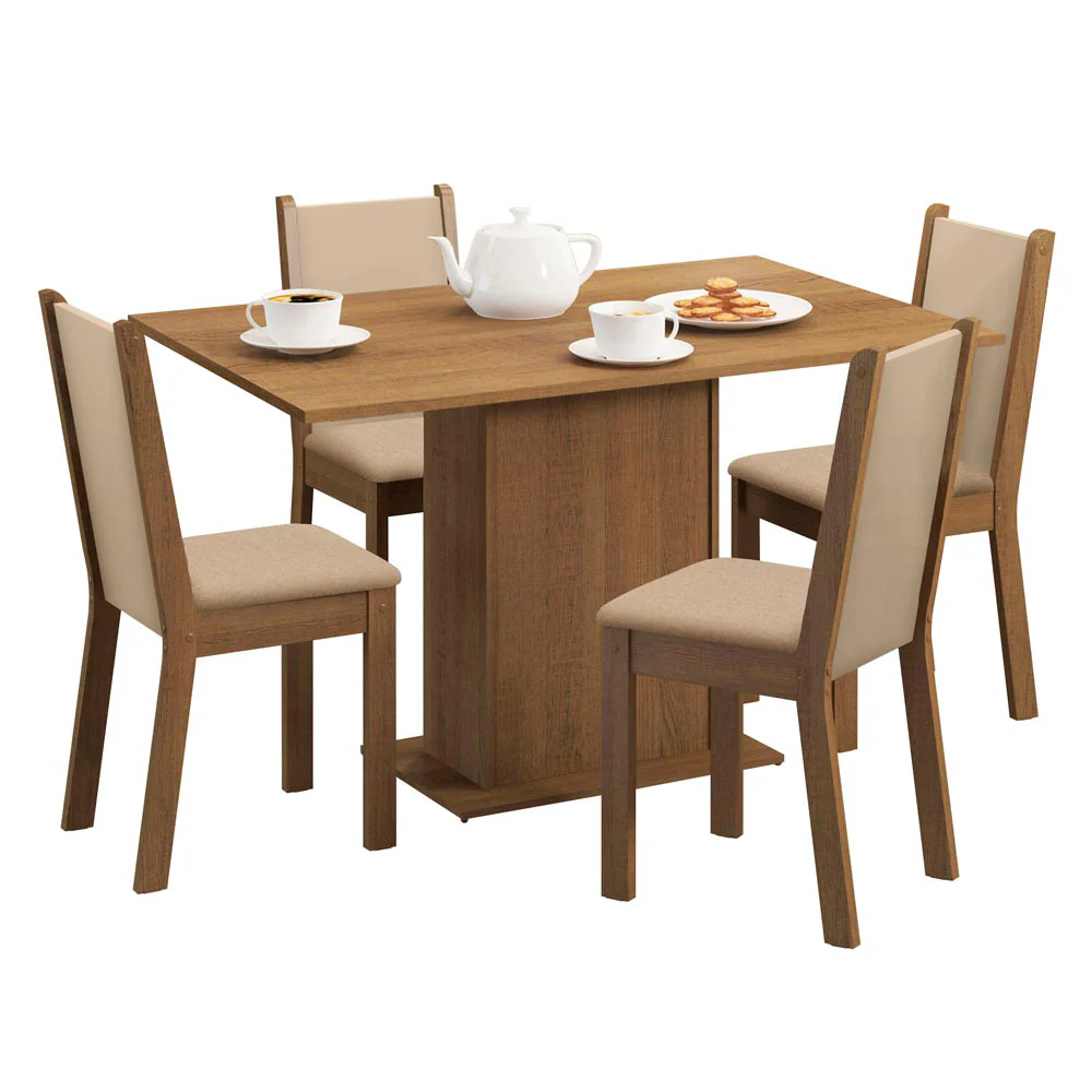 Conjunto Sala de Jantar Mesa Tampo de Madeira com 4 Cadeiras Rustic/Crema/Sintético Bege Talita Madesa - Image 2
