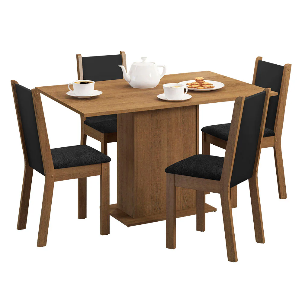 Conjunto Sala de Jantar Madesa Talita Mesa Tampo de Madeira com 4 Cadeiras Rustic/Preto/Oxford - Image 2