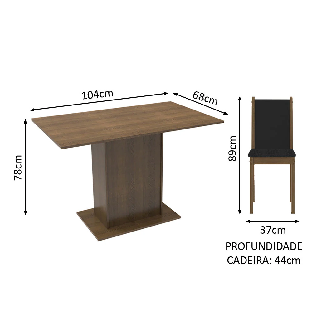 Conjunto Sala de Jantar Madesa Talita Mesa Tampo de Madeira com 4 Cadeiras Rustic/Preto/Oxford - Image 3