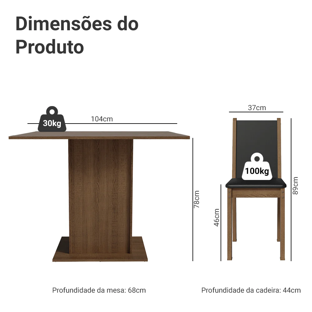 Conjunto Sala de Jantar Mesa Tampo de Madeira com 4 Cadeiras Rustic/Preto/Sintético Preto Talita Madesa - Image 3