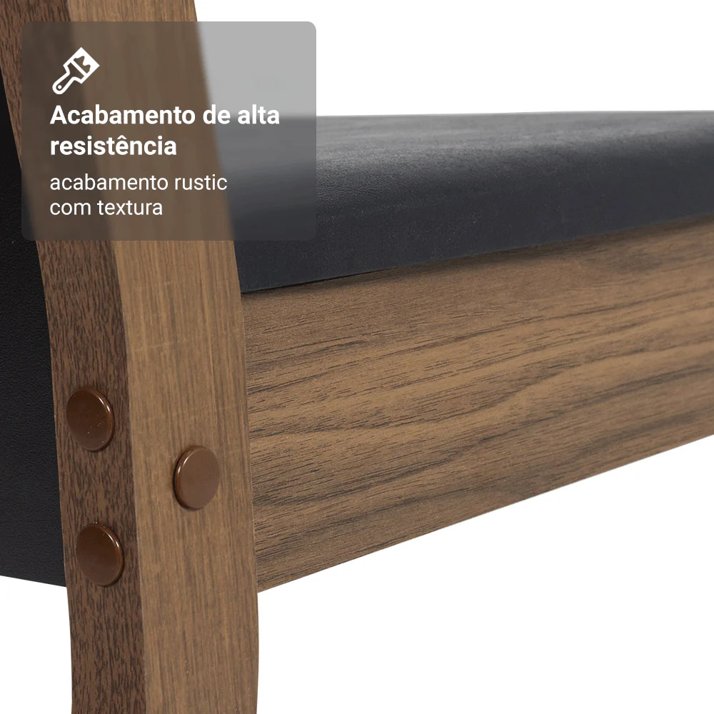 Conjunto Sala de Jantar Mesa Tampo de Madeira com 4 Cadeiras Rustic/Preto/Sintético Preto Talita Madesa - Image 7