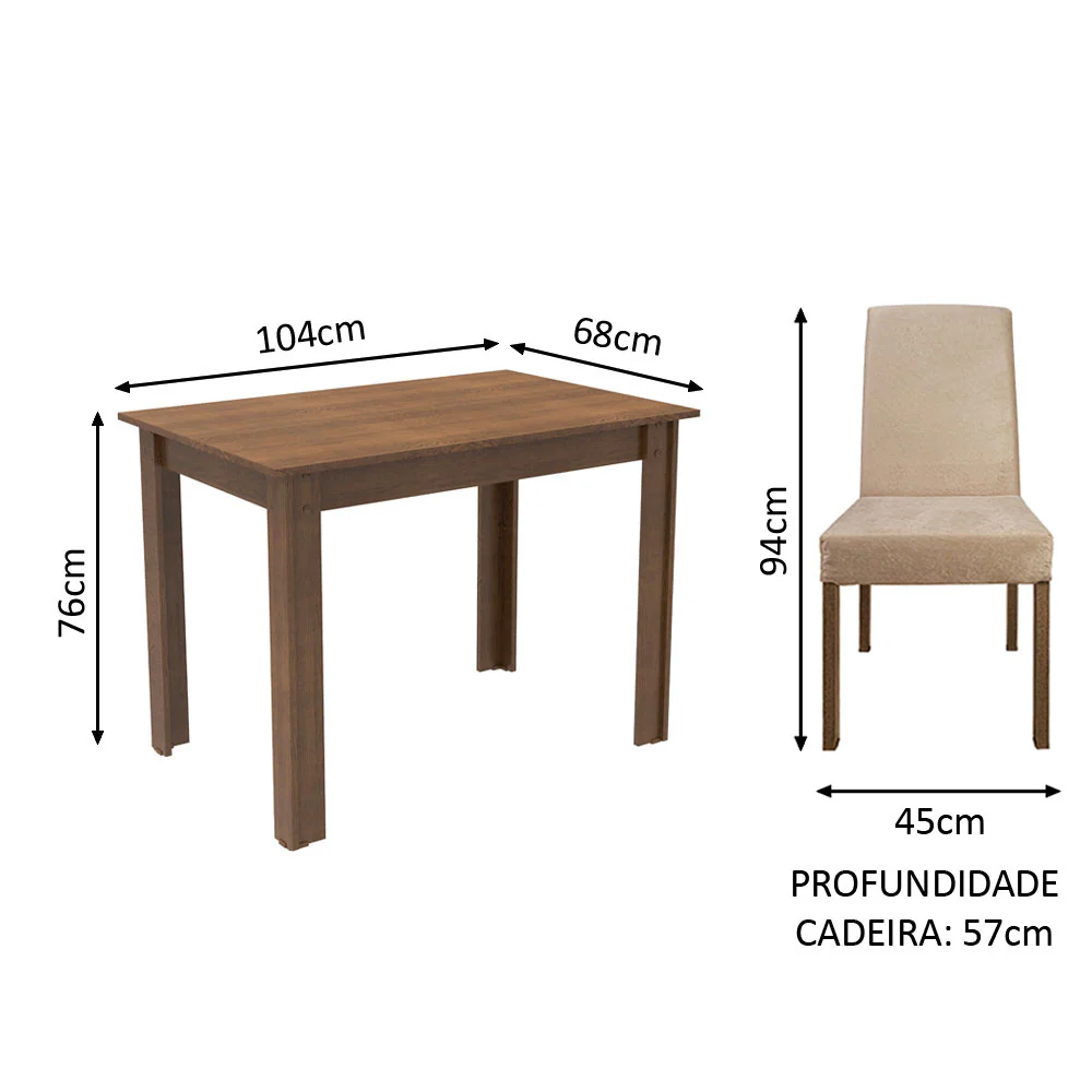 Conjunto Sala de Jantar Madesa Vic Mesa Tampo de Madeira com 2 Cadeiras Rustic/Imperial - Image 3