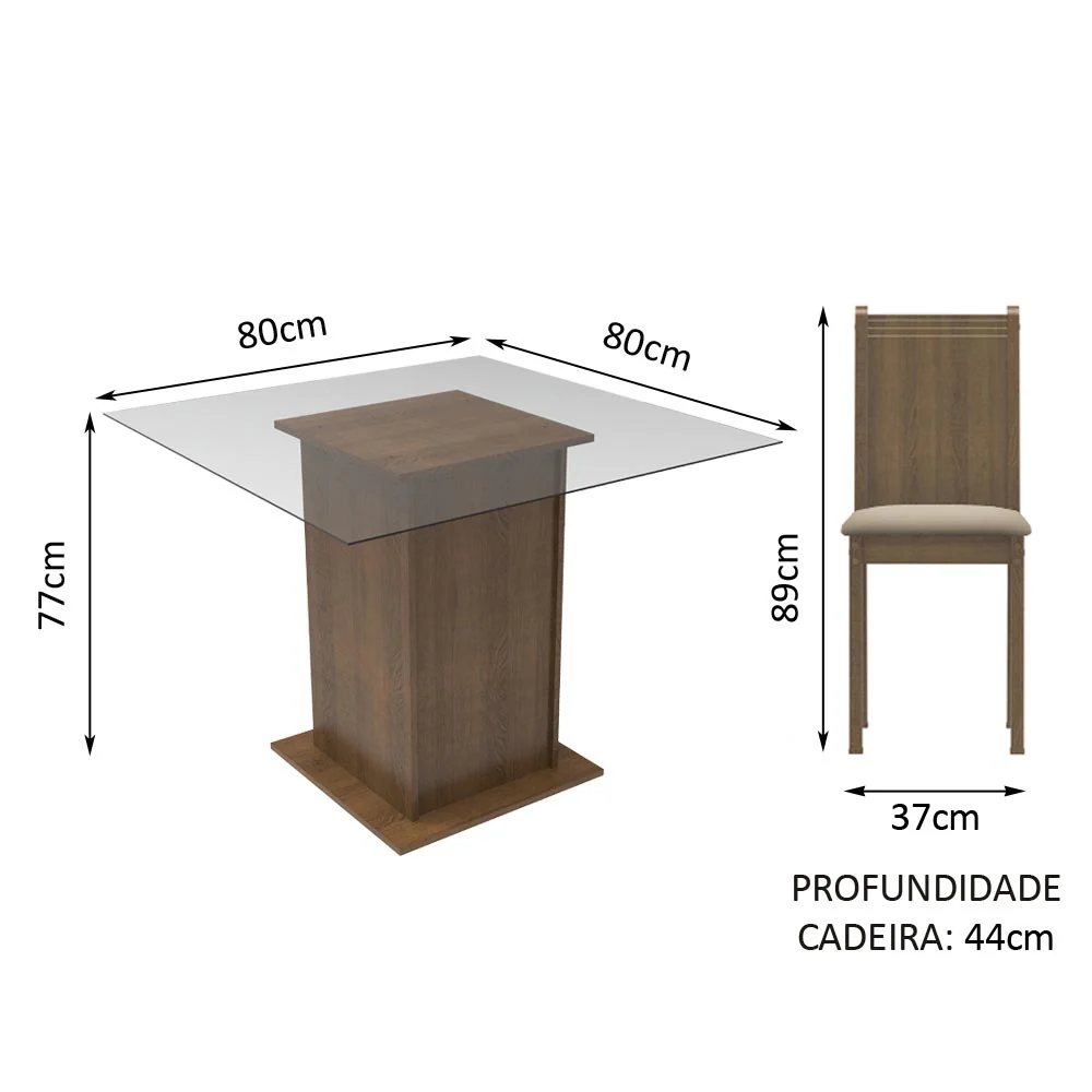 Conjunto Sala de Jantar Madesa Magda Mesa Tampo de Vidro com 4 Cadeiras Rustic/Sintético Bege - Image 3