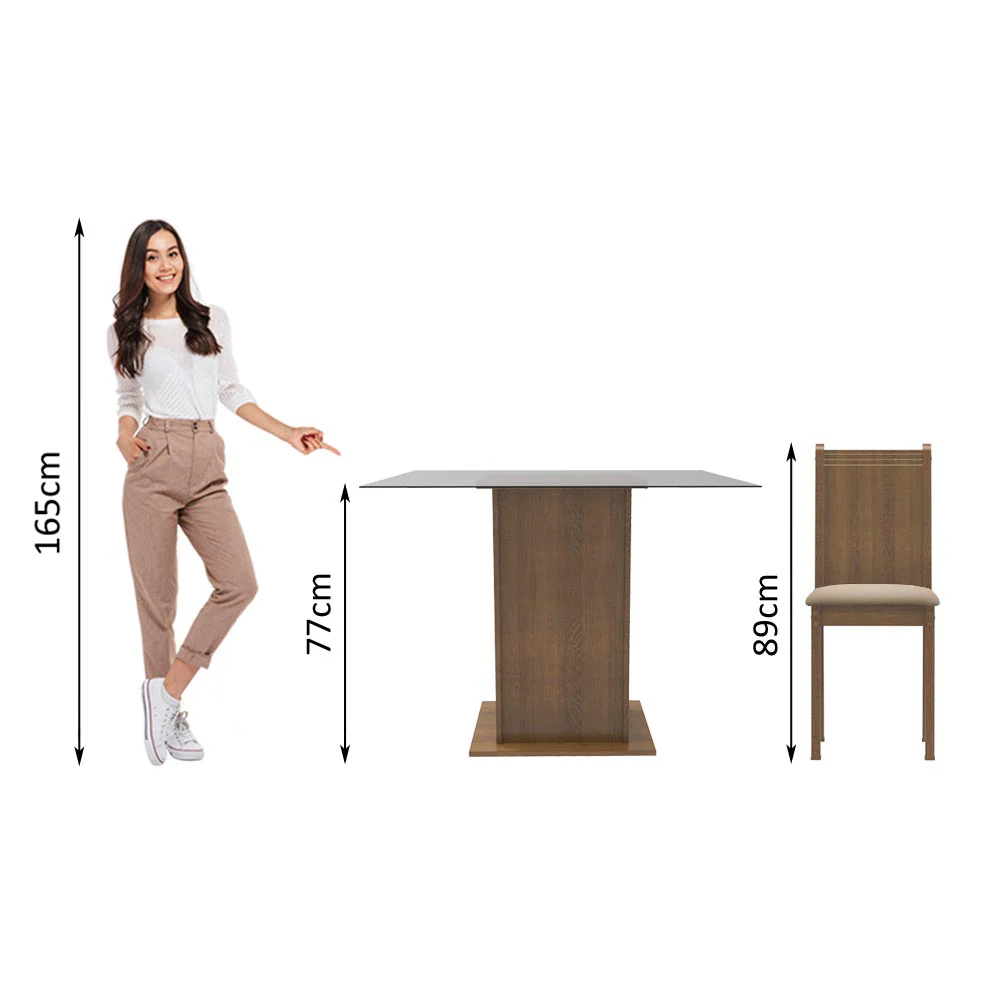 Conjunto Sala de Jantar Madesa Magda Mesa Tampo de Vidro com 4 Cadeiras Rustic/Sintético Bege - Image 9
