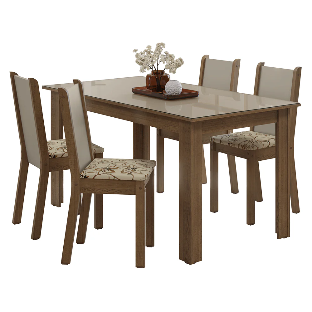 Conjunto Sala de Jantar Magnólia Mesa Tampo de Vidro 4 Cadeiras Rustic/Crema/Lírio Bege Madesa - Image 2