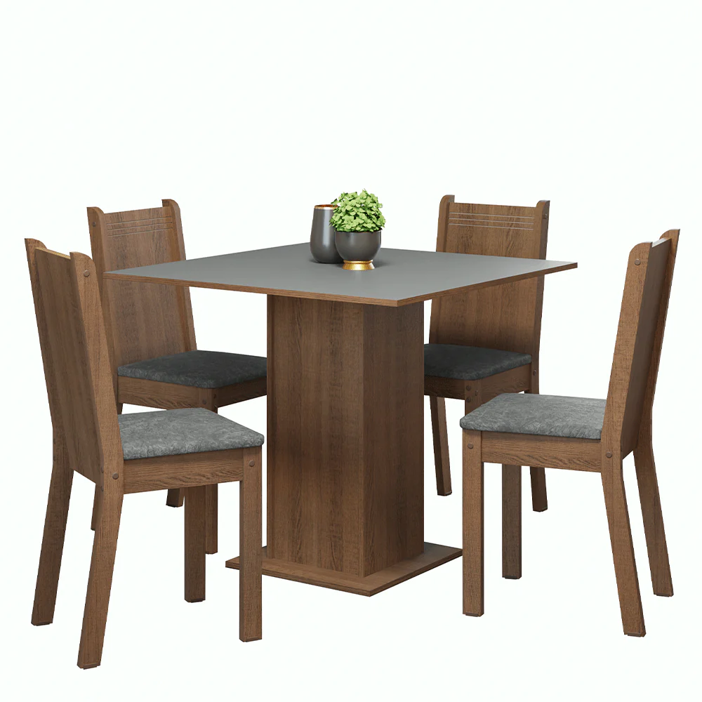 Conjunto Sala de Jantar Mesa Tampo de Madeira 4 Cadeiras Rustic/Cinza/Silver Samara Madesa - Image 2