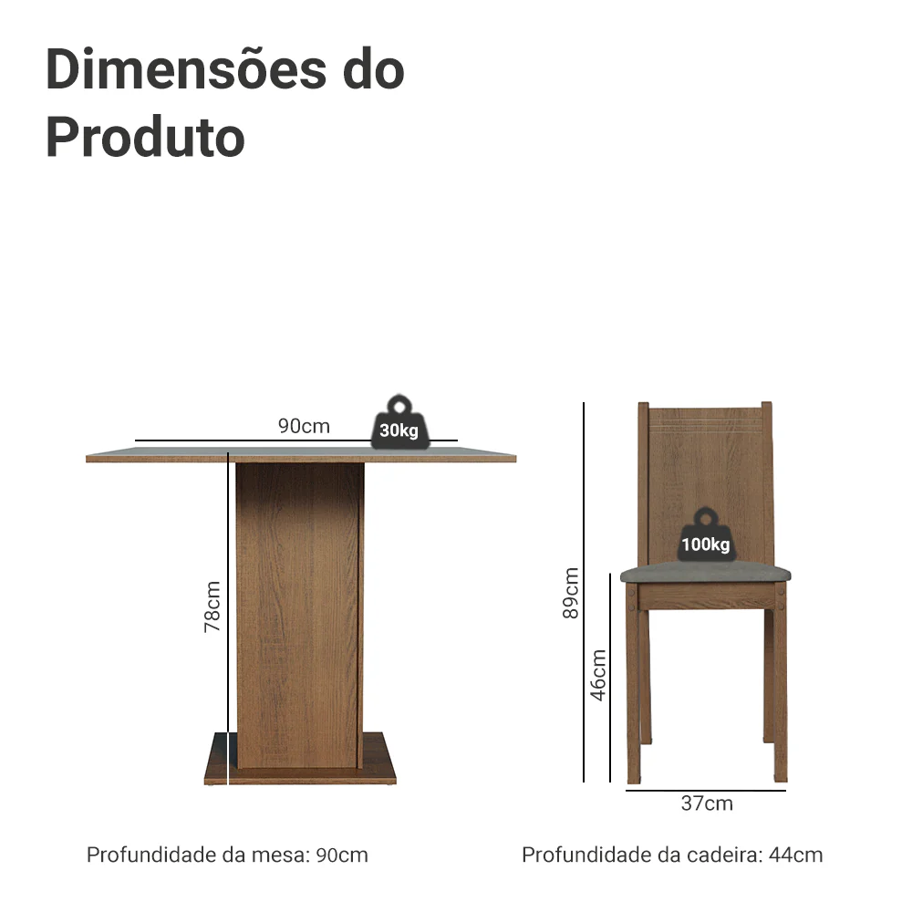 Conjunto Sala de Jantar Mesa Tampo de Madeira 4 Cadeiras Rustic/Cinza/Silver Samara Madesa - Image 3