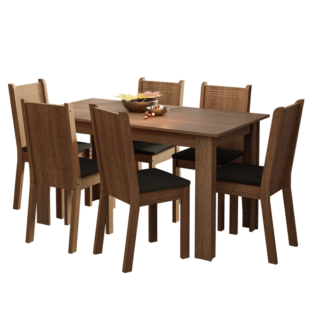 Conjunto Sala de Jantar Mesa Tampo de Madeira 6 Cadeiras Rustic/Preto Analu Madesa - Image 2