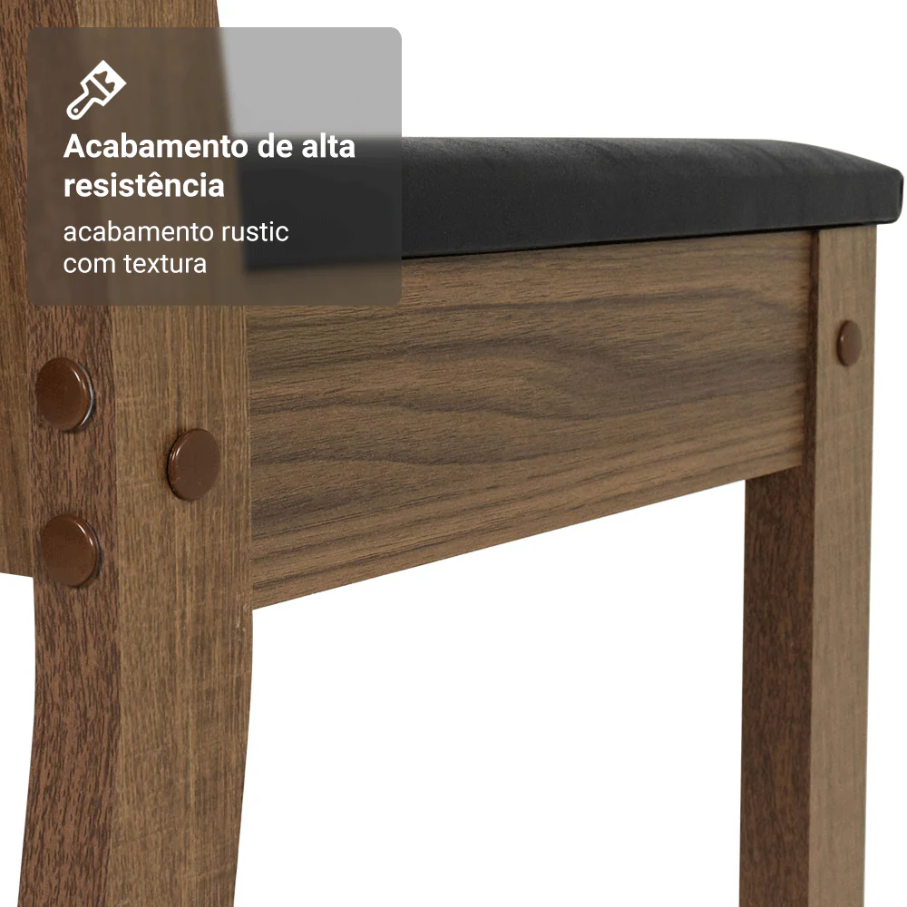 Conjunto Sala de Jantar Mesa Tampo de Madeira 6 Cadeiras Rustic/Preto Analu Madesa - Image 7