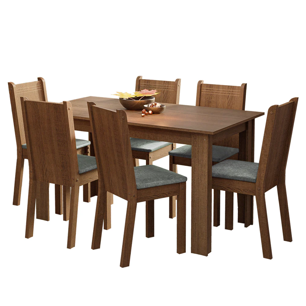 Conjunto Sala de Jantar Mesa Tampo de Madeira 6 Cadeiras Rustic/Silver Analu Madesa - Image 2