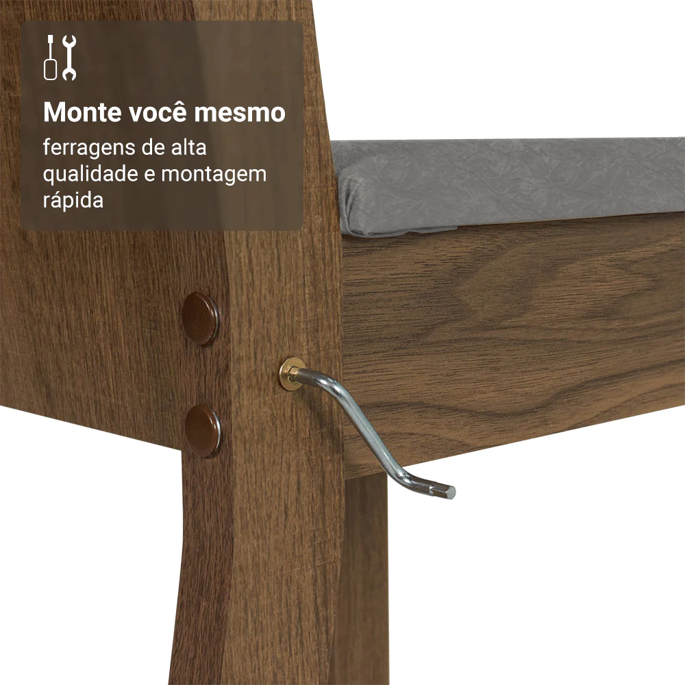 Conjunto Sala de Jantar Mesa Tampo de Madeira 6 Cadeiras Rustic/Silver Analu Madesa - Image 7
