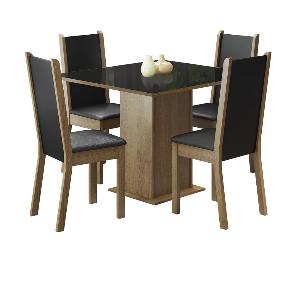 Conjunto Sala de Jantar Moscou Plus Madesa Mesa Tampo de Vidro com 4 Cadeiras Rustic/Preto - Image 2