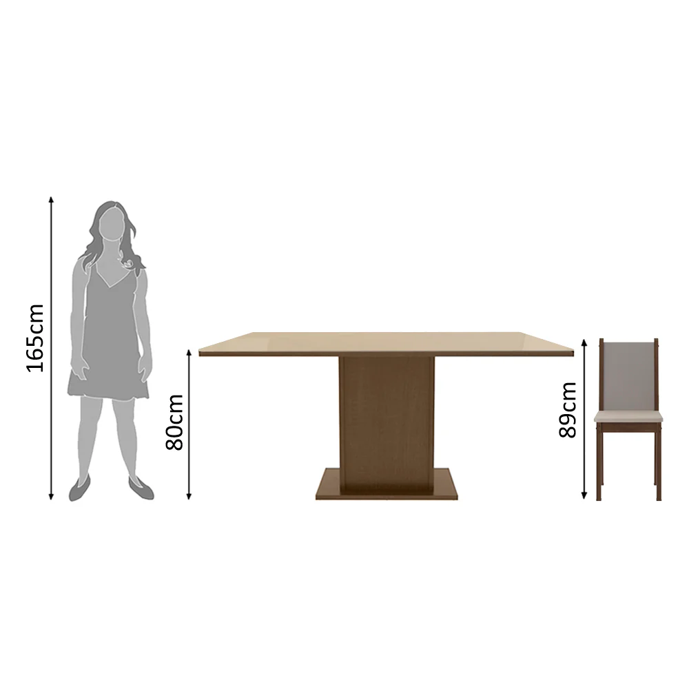 Conjunto Sala de Jantar Moscou Plus Madesa Mesa Tampo de Vidro com 6 Cadeiras Rustic/Crema/Sintético Bege - Image 8