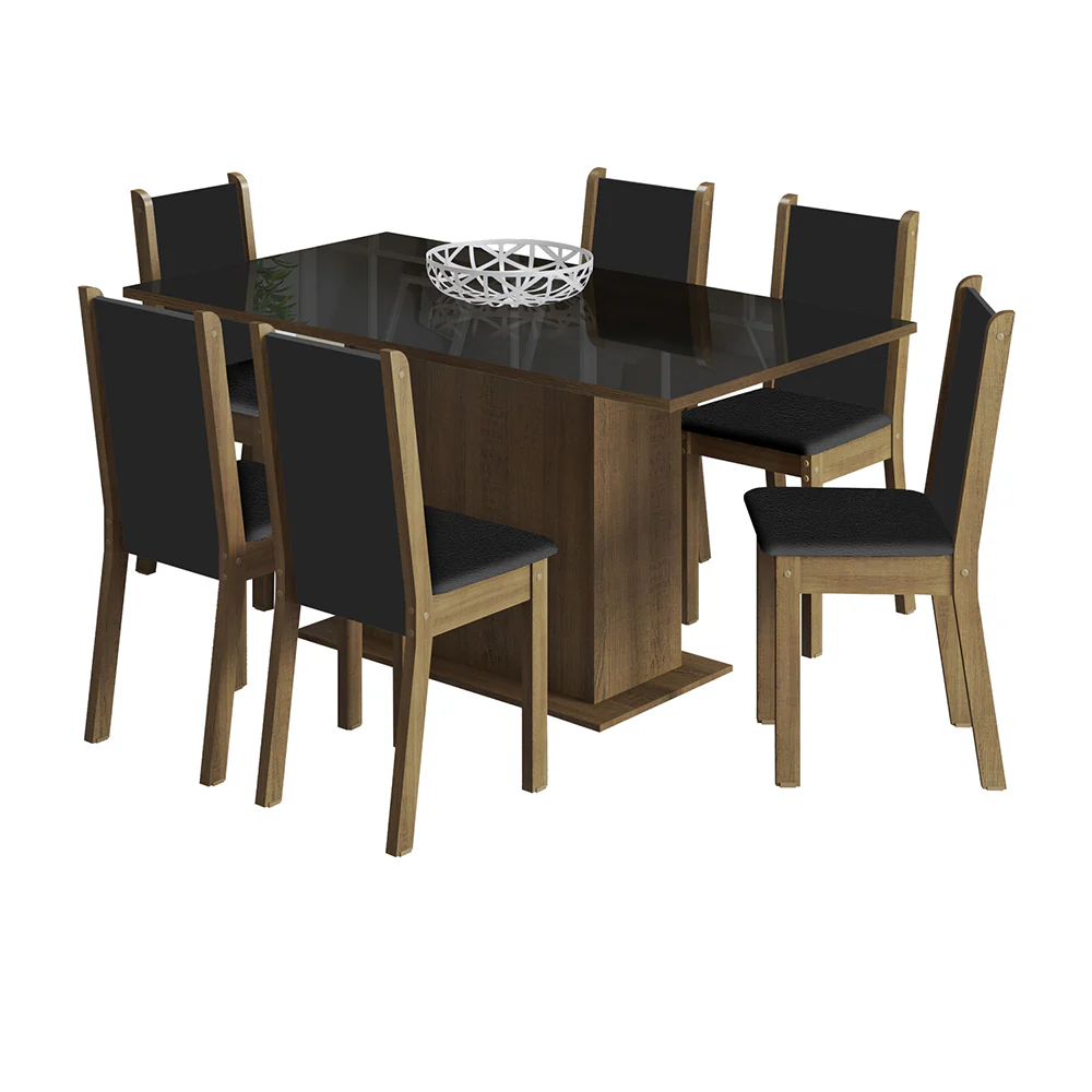 Conjunto Sala de Jantar Moscou Plus Madesa Mesa Tampo de Vidro com 6 Cadeiras Rustic/Preto - Image 2