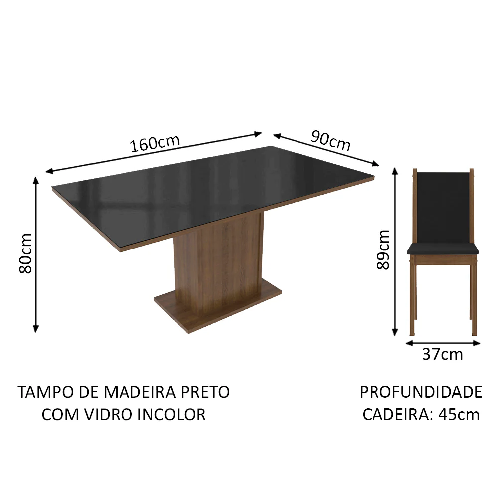 Conjunto Sala de Jantar Moscou Plus Madesa Mesa Tampo de Vidro com 6 Cadeiras Rustic/Preto - Image 3