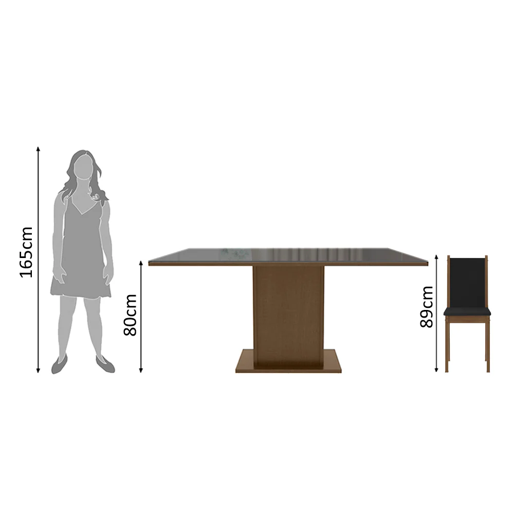 Conjunto Sala de Jantar Moscou Plus Madesa Mesa Tampo de Vidro com 6 Cadeiras Rustic/Preto - Image 8