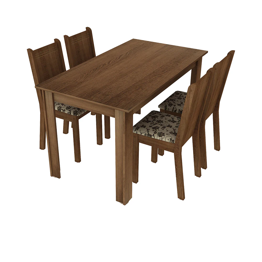 Conjunto Sala de Jantar Rosie Madesa Mesa Tampo de Madeira com 4 Cadeiras Rustic/Floral Bege Marrom - Image 2
