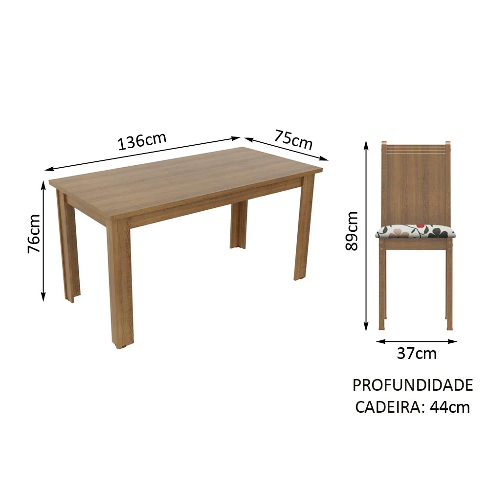 Conjunto Sala de Jantar Rosie Madesa Mesa Tampo de Madeira com 4 Cadeiras Rustic/Floral Hibiscos - Image 3