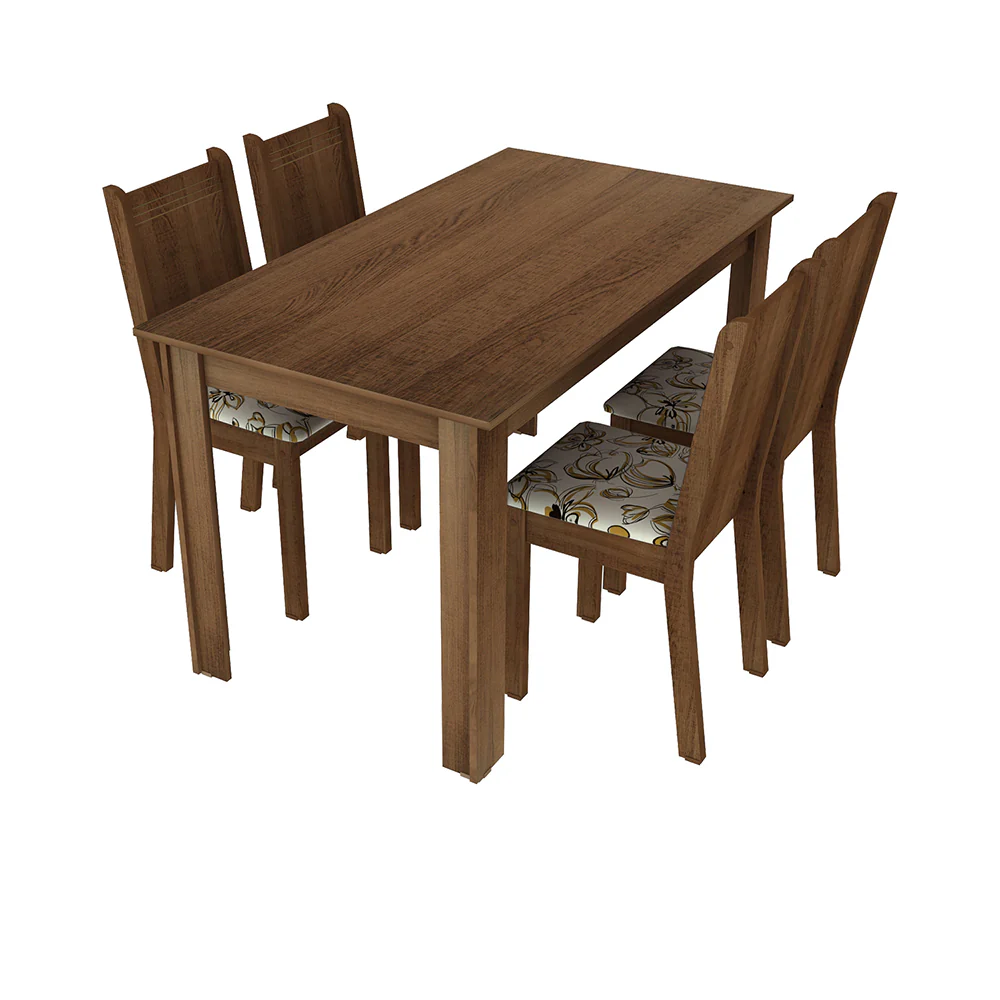 Conjunto Sala de Jantar Rosie Madesa Mesa Tampo de Madeira com 4 Cadeiras Rustic/Floral Lírio Bege - Image 2