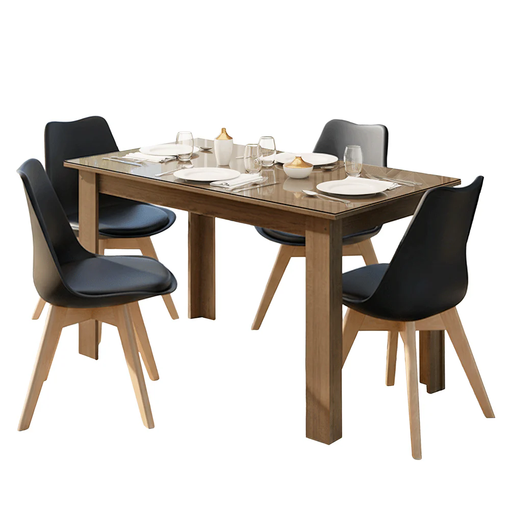 Conjunto Sala de Jantar Toscana Mesa Tampo de Vidro 4 Cadeiras Rustic/Preto Madesa - Image 2