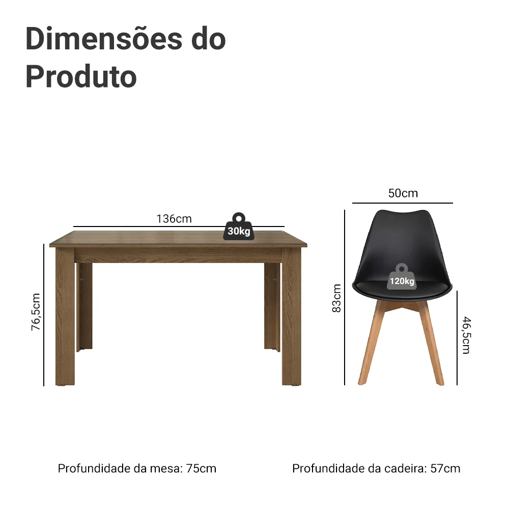 Conjunto Sala de Jantar Toscana Mesa Tampo de Vidro 4 Cadeiras Rustic/Preto Madesa - Image 3