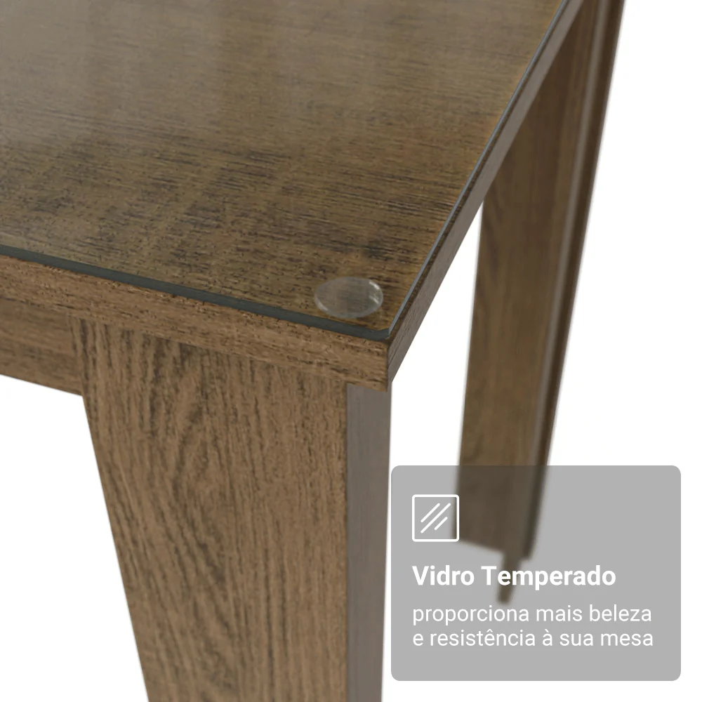 Conjunto Sala de Jantar Toscana Mesa Tampo de Vidro 4 Cadeiras Rustic/Preto Madesa - Image 7