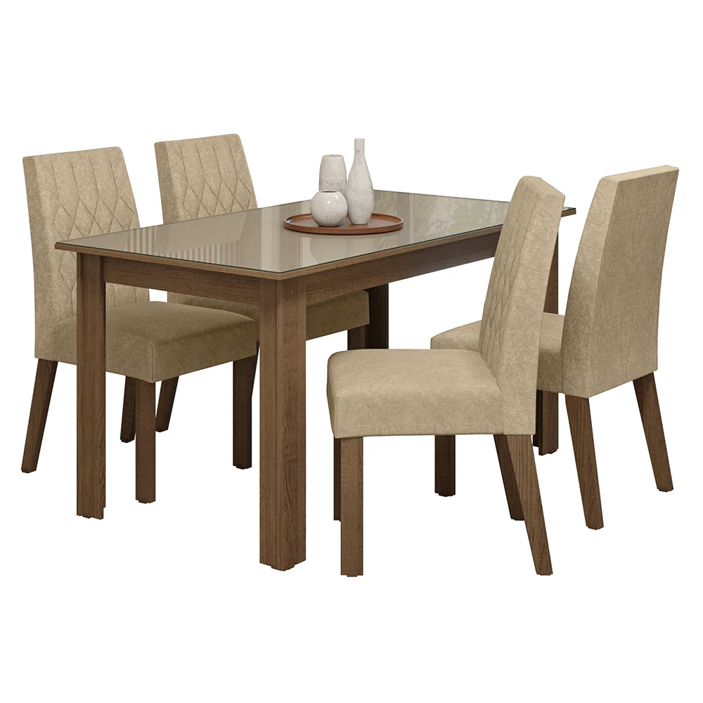 Conjunto Sala de Jantar Vanilla Mesa Tampo de Vidro 4 Cadeiras Rustic/Crema/Suede Imperial Madesa - Image 2