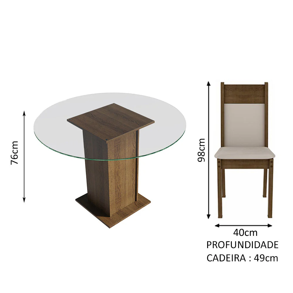 Conjunto Sala de Jantar Madesa Ana Mesa Tampo de Vidro Redondo 4 Cadeiras Rustic/Crema/Bege - Image 5