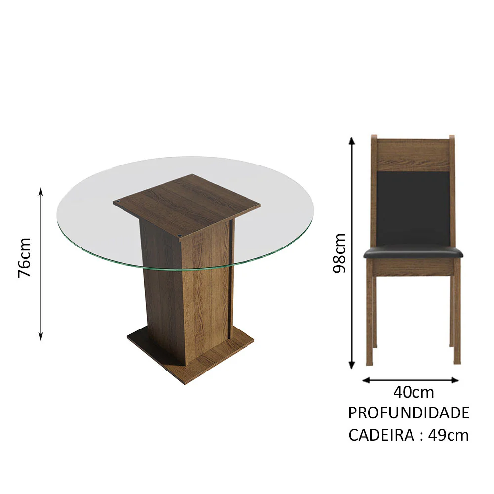 Conjunto Sala de Jantar Madesa Ana Mesa Tampo de Vidro Redondo 4 Cadeiras Rustic/Preto - Image 5