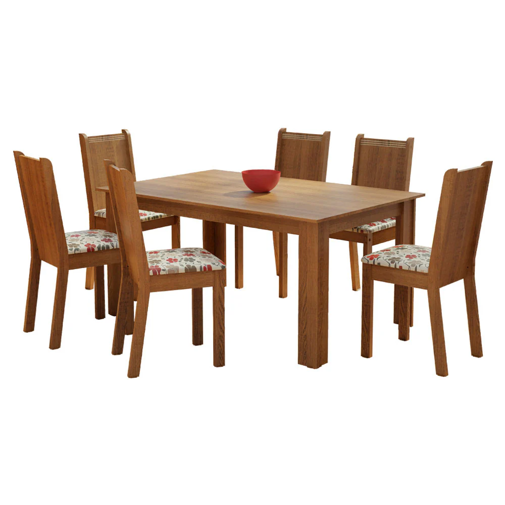 Conjunto Sala de Jantar Madesa Analu Mesa Tampo de Madeira com 6 Cadeiras Rustic/Floral Hibiscos - Image 3