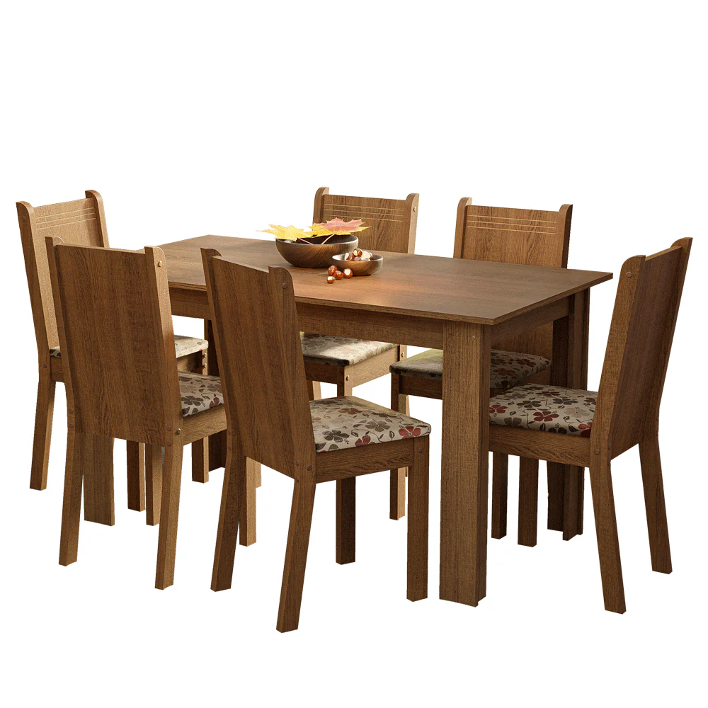 Conjunto Sala de Jantar Madesa Analu Mesa Tampo de Madeira com 6 Cadeiras Rustic/Floral Hibiscos - Image 4