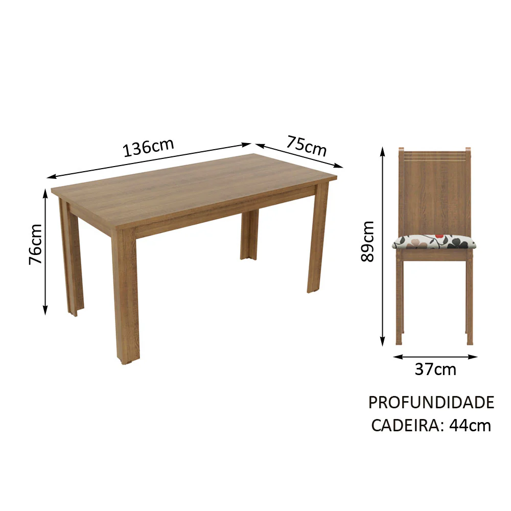 Conjunto Sala de Jantar Madesa Analu Mesa Tampo de Madeira com 6 Cadeiras Rustic/Floral Hibiscos - Image 5
